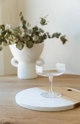 Khen Ribbed Vintage Art Deco Coupe Glasses - Martini, Champagne & Cocktail Ribbed Glasses 12oz | Cute Crystal Glassware Sets - Goblet Stemmed Ripple Glassware, Housewarming Glass Gifts, Clear 2 Piece