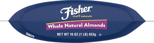 Fisher Chef's Naturals Unsalted Whole Almonds 16oz Resealable Bag, Raw Nuts Perfect for Cooking, Baking & Snacking, Healthy Snacks for Adults, Vegan Protein, Keto Snack, Gluten Free