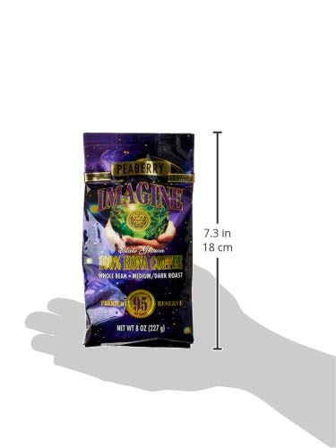 Imagine Kona Peaberry Rare Coffee Beans | Top Grade Air Roasted | Medium Dark Roast - 8 ounce
