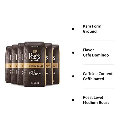 Peet's Coffee, Medium Roast Ground Coffee - Cafì±?Domingo 63 Ounces (6 Bags of 10.5 Ounces)