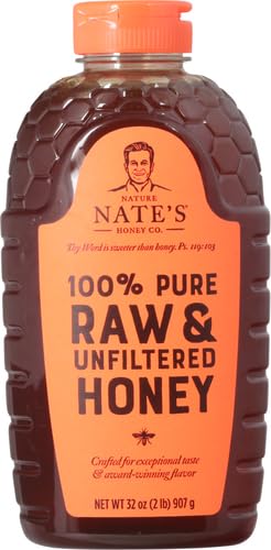 Nate's 100% Pure, Raw & Unfiltered Honey - Award-Winning Taste, 32oz. Squeeze Bottle (Pack of 2)