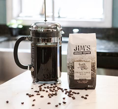 Jim?™s Organic Coffee ??Sweet Love Blend ??Ground - Dark Roast, Bold 11 oz Bag - Certified Organic, Regeneratively Grown, Ethically Traded, Shade Grown Coffee