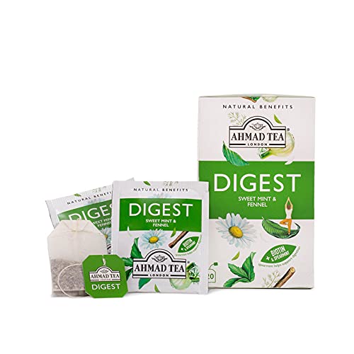 Ahmad Tea Herbal Tea, Sweet Mint, Fennel & Biotin 'Digest' Natural Benefits Teabags, 20 ct (Pack of 1) - Decaffeinated & Sugar-Free