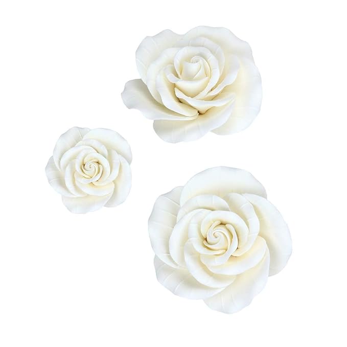 O'Creme Garden Roses Gumpaste Flower Set - White Edible Flowers for Cake Decorating - Sugar Paste Flowers for Cakes, Candy, Cupcake Toppers - Birthday, Wedding, Valentines, Baby Shower