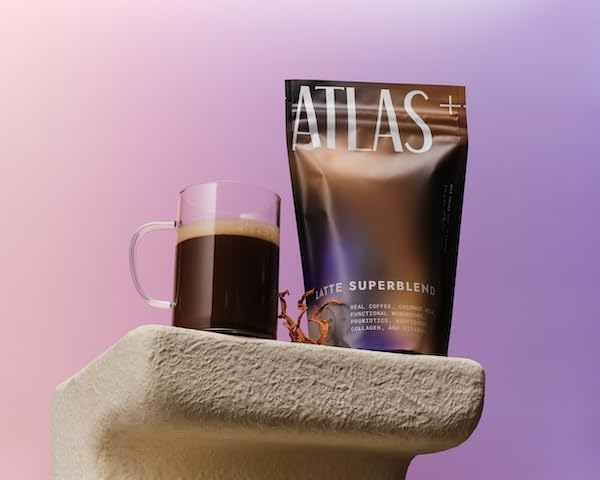 Atlas+ Latte Superblend??Instant Mushroom Coffee with Lion?™s Mane, Reishi, Cordyceps, Ashwagandha, Probiotics, Vitamin D3 & B12, Coconut??for Energy, Focus, Immunity & Gut Health??40 Servings (2 bags)