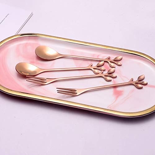 AnSaw Elegant Rose Gold Leaf Coffee Spoons - 10-Piece, 4.7" Mini Stainless Steel Espresso & Dessert Tea Spoons, Perfect for Demitasse & Small Servings