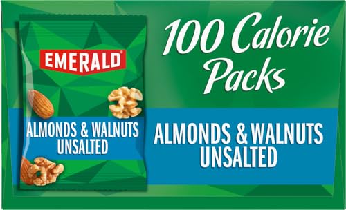 Emerald Nuts Unsalted Almonds and Walnuts 7 Ct (1-Pack), 100-Calorie Individual Packs of Nut Blend, Kosher Certified, Non-GMO, Contains No Artificial Preservatives, Flavors or Synthetic Colors