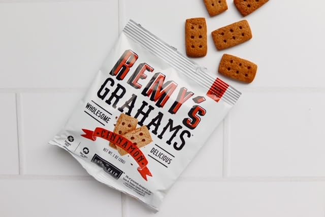 Safe + Fair Remy's Cinnamon Grahams 24ct - Wholesome Healthy Snacks - Bite-Sized Whole Grain Treats - Single-Serve Pouches for School Lunches - Peanut/Tree Nut-Free - EBT Eligible Food Items