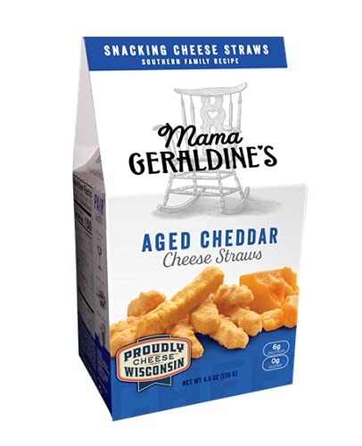 Mama Geraldine's - Aged Cheddar Cheese Straws - 4.5 Ounce, 1 Pack - Crisps, Chips, Gourmet Baked Snacks, Bite Sized Cheese Straw Snacks for Appetizer