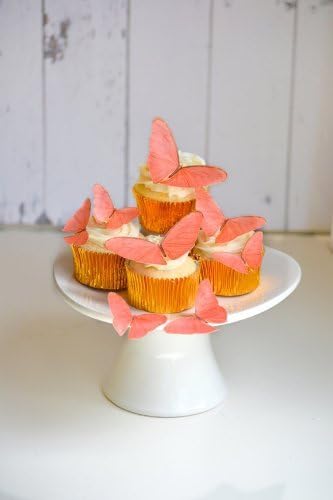 Sugar Robot Edible Butterflies for Cake Decorating- Butterfly Cake Decorations- Assorted Size - Cake Toppers and Cupcake Toppers Made in the USA - Premium Crafted -15 pcs (Coral)