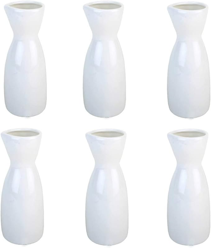 JapanBargain, Porcelain Sake Carafe Sake Bottle for Cold Sake and Hot Sake Microwave Safe (6, 4 oz - White)