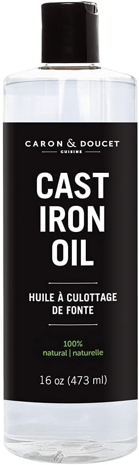 CARON & DOUCET - Cast Iron Seasoning & Cleaning Oil | 100% Plant-Based & Food Grade! | Best for Seasoning, Restoring, Curing and Care (16oz)