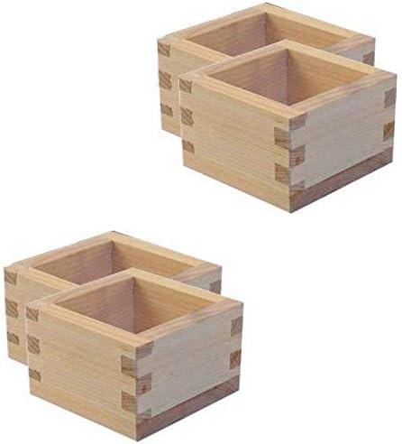 JapanBargain, 4-Pack Small Hinoki Cypress Masu Sake Cups – Made in Japan Wooden Sake Box Cups with Leak-Resistant Interlocking Joints, Natural Aroma – For Chilled Sake, 2 Ounce
