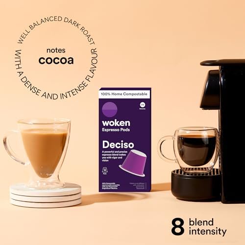 WOKEN COFFEE Compostable Nespresso Pods - Deciso Dark Roast Italian Espresso Coffee Capsules Compatible With Nespresso Coffee Machine (100 Pod Count, 10 Boxes)