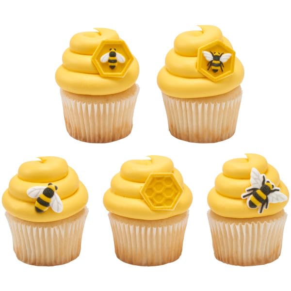 Honey Bee and Combs Edible Sugar Cake Toppers, 12 Count