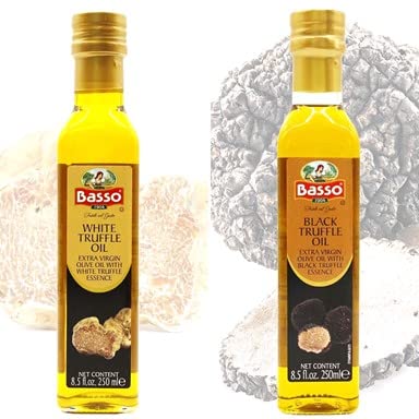 BASSO 1904 Black & White Truffle Oil Set ??2 Bottles x 8.5 fl oz (250ml) ??High-Concentration Italian Extra Virgin Olive Oil with Real Black Winter & White Alba Truffles ??Gourmet Finishing Oil for Pasta, Risotto & Pizza ??Imported from Italy