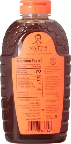 Nate's 100% Pure, Raw & Unfiltered Honey - Award-Winning Taste, 32oz. Squeeze Bottle (Pack of 2)