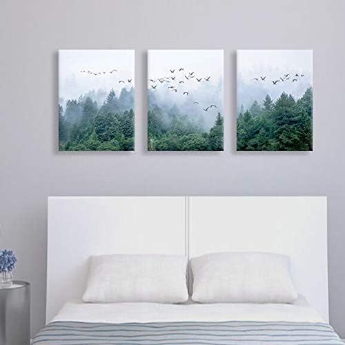 Canvas art Green forest art Nordic home Decoration Forest landscape Natural art Canvas print poster Bedroom bathroom mural 30cmx40cm x3 panel Frame canvas Wall art for modern living room Decoration