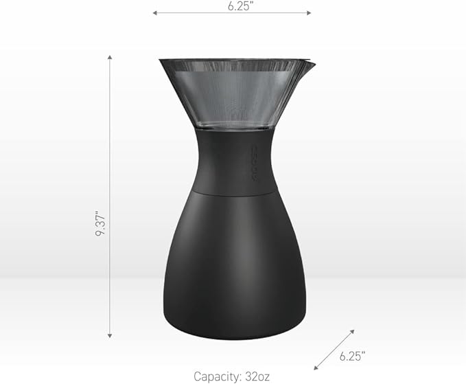 asobu Insulated Pour Over Coffee Maker (32 oz.) Double-Wall Vacuum, Stainless-Steel Filter and Take on the Go Carafe (Burgundy)