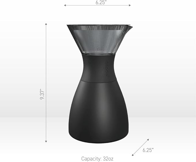 asobu Insulated Pour Over Coffee Maker (32 oz.) Double-Wall Vacuum, Stainless-Steel Filter and Take on the Go Carafe (Midnight Marble)