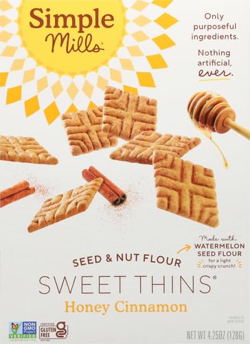 Simple Mills Honey Cinnamon Seed & Nut Flour Sweet Thins, Paleo Friendly & Delicious Sweet Thin Cookies, Good for Snacks, Nutrient Dense, 4.25oz, Pack of 1