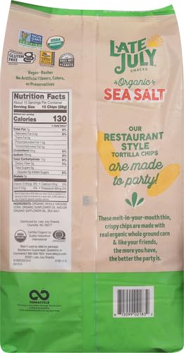 Late July Snacks Thin And Crispy Organic Tortilla Chips Sea Salt, 14.75 Oz (Pack of 2)