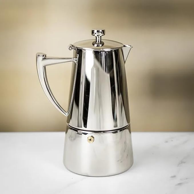 Cuisinox Moka Pot Coffee Espresso Maker – Stainless Steel Roma Stovetop Espresso Coffee Maker, Induction Compatible, Durable Long-Lasting, Dishwasher Safe, Heat-Resistant Handle, 4-Cup, 200ml, 7oz