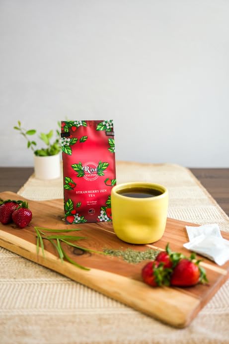 Rise Yaupon Strawberry Zen Yaupon Holly Tea, 20 Tea Bags, 1.06 oz, Caffeinated Yaupon Holly with Real Strawberry, Lemongrass and Natural Flavor