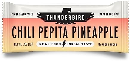 Thunderbird Bars Energy Snack, Gluten-Free with Protein, Healthy Real Food, Vegan Paleo Non-GMO, No Added Sugar, Chili Pepita Pineapple Flavor (12 Count, 1.7 oz. Bars)