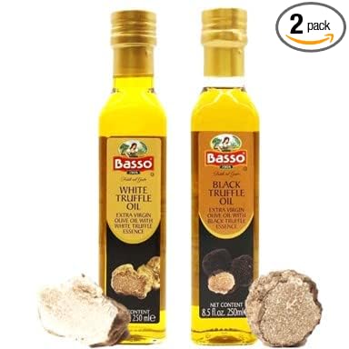 BASSO 1904 Black & White Truffle Oil Set ??2 Bottles x 8.5 fl oz (250ml) ??High-Concentration Italian Extra Virgin Olive Oil with Real Black Winter & White Alba Truffles ??Gourmet Finishing Oil for Pasta, Risotto & Pizza ??Imported from Italy