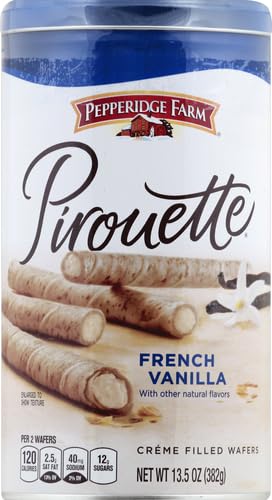 Pepperidge Farm Pirouette Cookies, French Vanilla Flavored Crème Filled Wafers, 13.5 Oz Tin (Pack of 4)