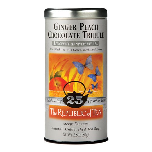 The Republic of Tea Ginger Peach Chocolate Truffle Black Tea Bags, 50 Tea Bag Tin