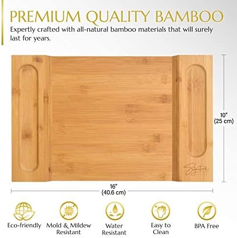 Signature Living Large Bamboo Cheese Board Charcuterie Board (16" x 10" x 1.2") Beautiful Serving Platter for Cheese, Crackers, Meat, Fruit - Durable Wooden Charcuterie Serving Board