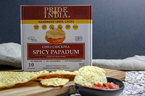 Pride Of India - Spicy Chickpea Masala Papadum Lentil Crisp, Pack of 6-10 count Box (3.53oz - 100gm) - Instant Popping Chips, Gluten-Free Crackers, Healthy Indian Snacks