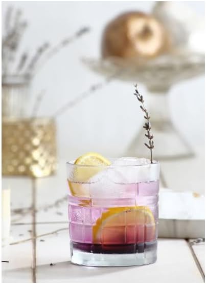 LAV Old Fashioned Whiskey Glass Set with Linear Nuances | Set of 4 x 11 oz | Brit Glasses, Bourbon, Scotch, Cocktails, Liquor | Crystal Whiskey, Bistro, Short Drink, Rock Glass, Bar | Dishwasher Safe
