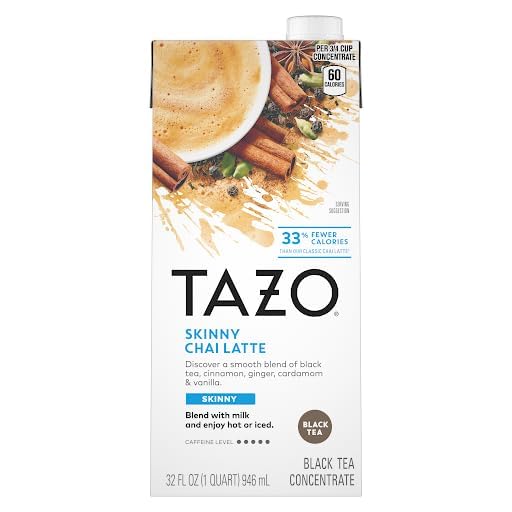 TAZO Tea Concentrate, Organic Skinny Chai Latte, Refreshers Iced Watermelon Cucumber, & Iced Peach Mango 32 Fl Oz (1ea) (Variety Pack)