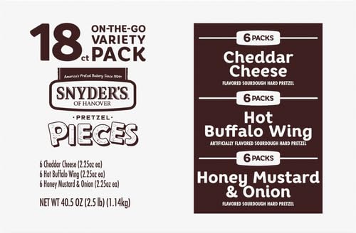 Snyder's of Hanover Pretzel Pieces, Variety Pack of Pretzels Individual Packs, 2.25 Oz, 18 Ct (Pack of 18)
