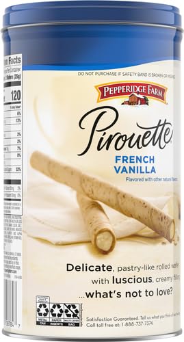 Pepperidge Farm Pirouette Cookies, French Vanilla Flavored Crème Filled Wafers, 13.5 Oz Tin (Pack of 4)
