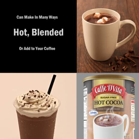 Caffe D'Vita Sugar Free Hot Cocoa Mix - Sugar Free Hot Chocolate Mix, Gluten Free, Low Fat, No Cholesterol, No Hydrogenated Oils, No Trans Fat, Kosher, Hot Cocoa Mix Bulk - 2 Lb Can