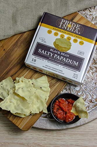 Pride Of India - Salty Black Bean Namkeen Papadum Lentil Crisp - Pack of 6-10 count Box (3.53oz - 100gm) - Lentil Chips, Gluten-Free Crackers, Healthy Snacks, Indian Snacks, Lentil Crackers