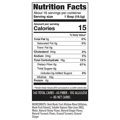 Wholesome Yum Turmeric Ginger Zero Sugar Honey Substitute (Keto Honey) - Natural Sugar Free Honey Alternative With Monk Fruit & Allulose - 0 Net Carbs, Non-GMO, Gluten Free, No Aftertaste (11 oz)