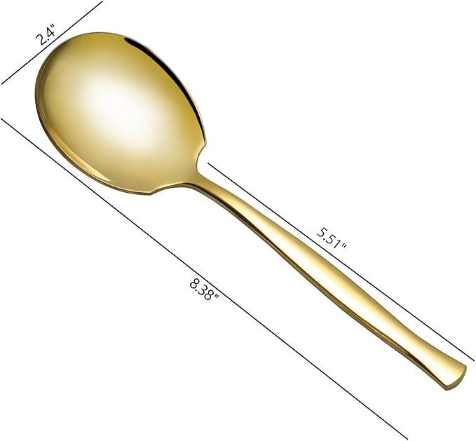 8-Piece Stainless Steel Buffet Banquet Serving Spoons, Gold Large Serving Spoon
