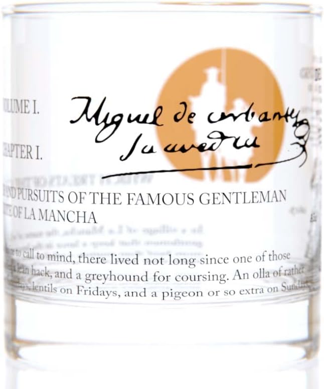 Well Told Classic Literature Rocks Glass - Don Quixote by Miguel de Cervantes - Old Fashioned Whiskey Glass Gift for Book Lovers (11 oz)
