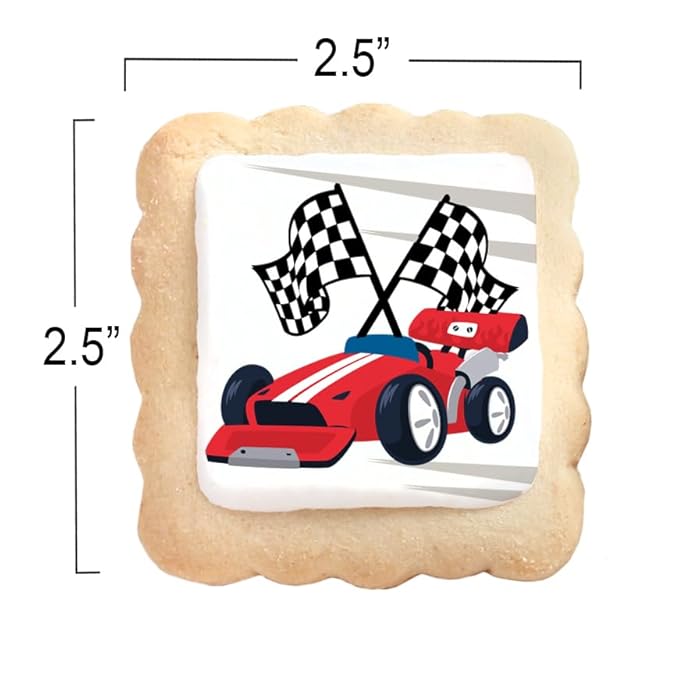 Race Car Themed Cookies Party Favors | Individually Wrapped 24 Pack Bulk | for Kids Birthday Treats | Red Black White Raceway Race Track Checkered Racing Theme