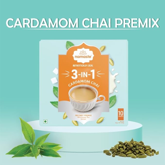 Namaste Chai Instant Tea Premix, Cardamom Chai | Value Pack | Assam Tea | Ready Mix (22g x 10 Sachets, Powder)