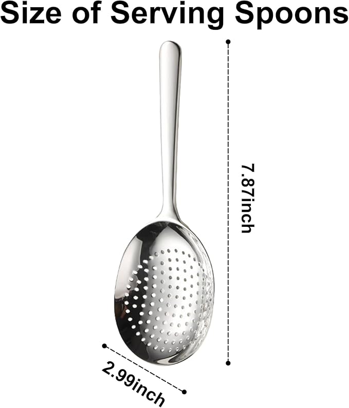 Slotted Serving Spoon 18/8 Stainless Steel, 7.87" Large Metal Slotted Spoon with Short Handle, 3.7MM Thick Slotted Utensil for Buffet, Party, Dinner, Restaurants, Kitchen(1 Pack)