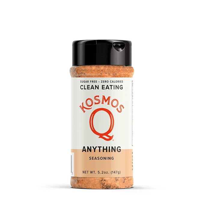 Kosmos Q Anything Seasoning, All-Purpose Spice Mix with Onion, Garlic, Paprika & Herbs, Sugar Free, Zero Calories, Keto & Paleo Friendly, Clean Eating Dry Rub For Meat, Veggies & More, 5.2 Oz Shaker