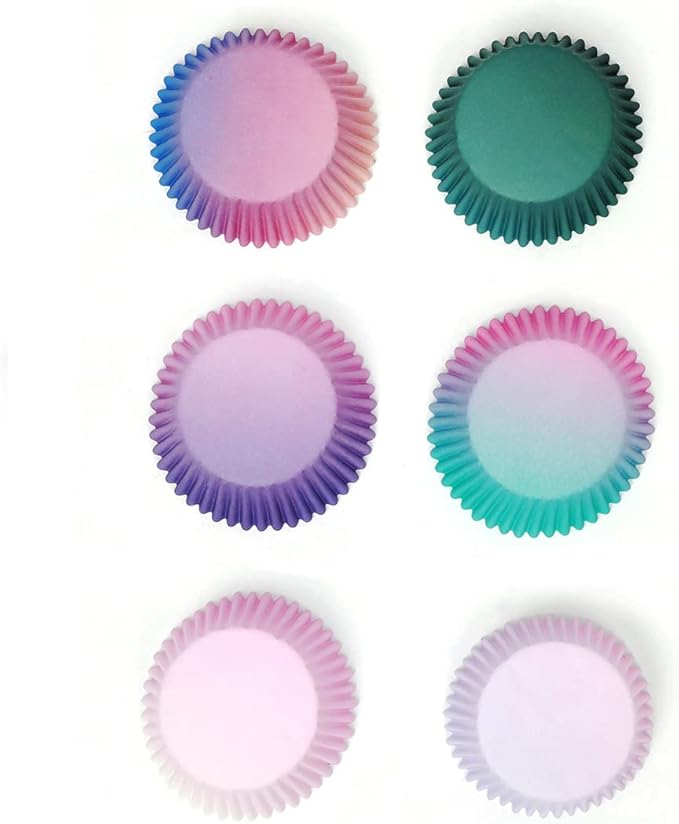 qiqee 300PCS Mini Gradient Cupcake Liners Cupcake Cups 6 Designs Pink Blue Cupcake Papers Baking Cups Cupcake Wrappers (Small Size)