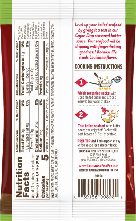 Louisiana Fish Fry Cajun Drip 2oz Bag - Seafood Seasoned Butter Sauce - Elevate your boiled seafood game with Louisiana Fish Fry Cajun Drip (Variety Pack - Try All Three)