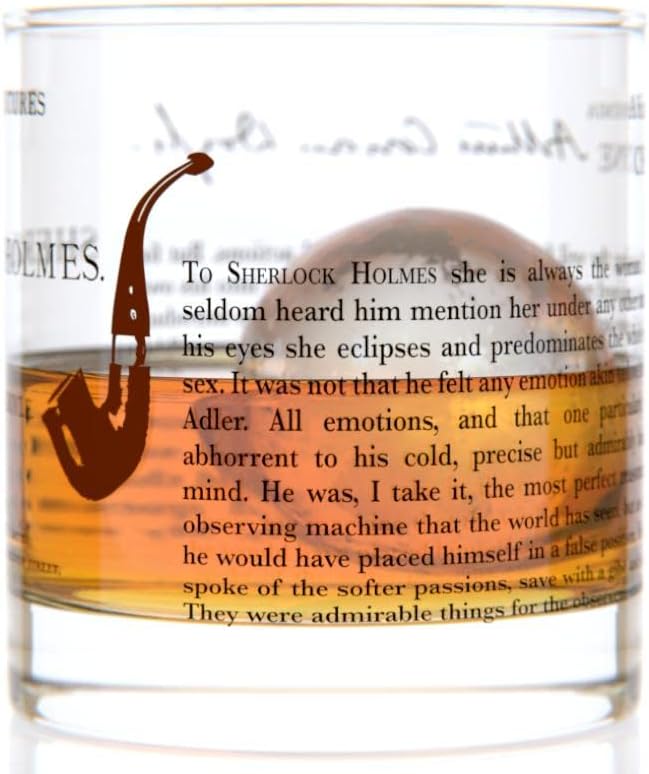 Well Told Classic Literature Rocks Glass - The Adventures of Sherlock Holmes by Arthur Conan Doyle - Old Fashioned Whiskey Glass Gift for Book Lovers (11 oz)